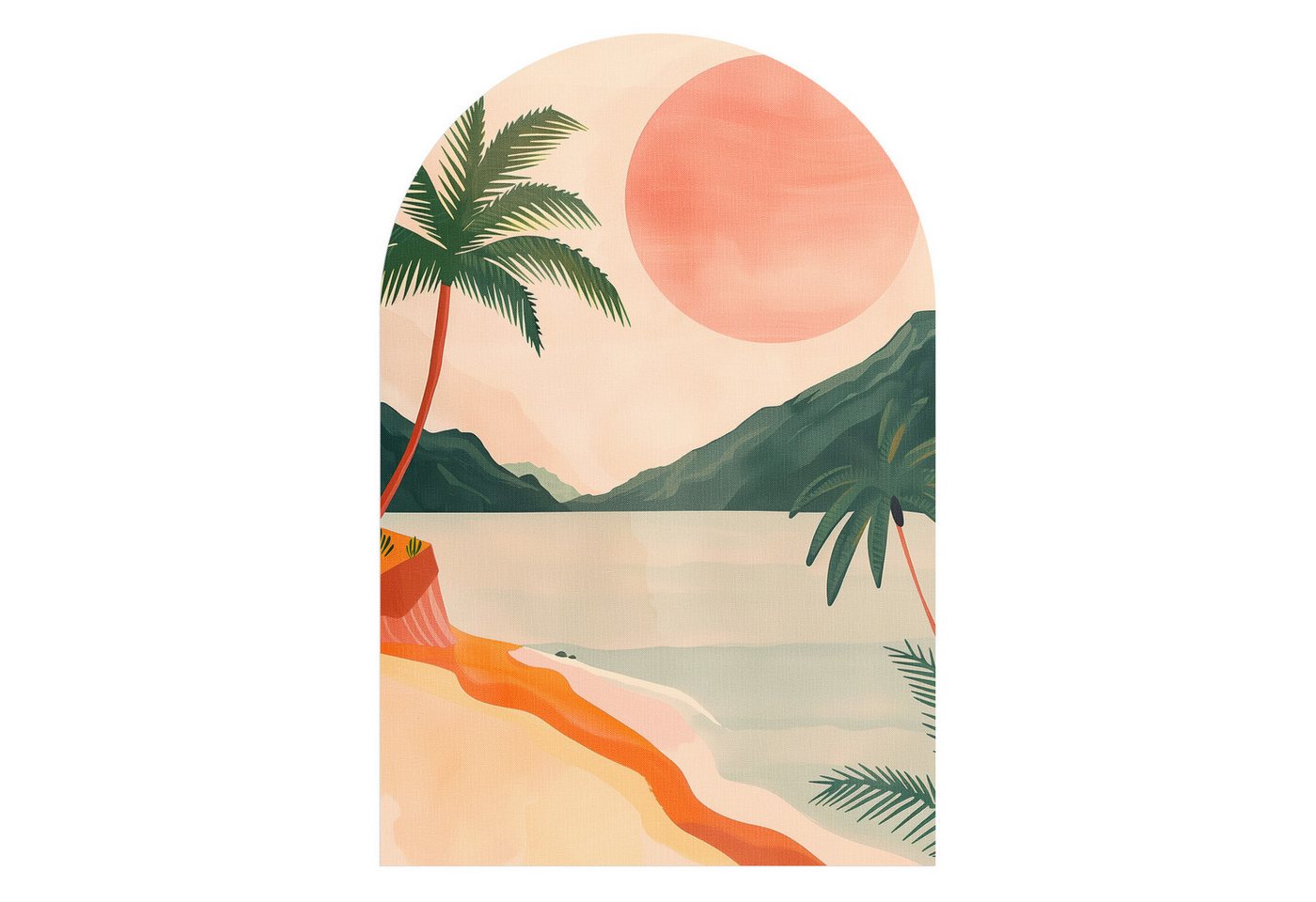 DEQORI Fototapete 'Verträumte Inselwelt', Rundbogen, matte Leinwandstruktur, bedruckt, (1 St), selbstklebend Wandtattoo Motiv Wandtapete Wand Sticker Bild Tapete von DEQORI