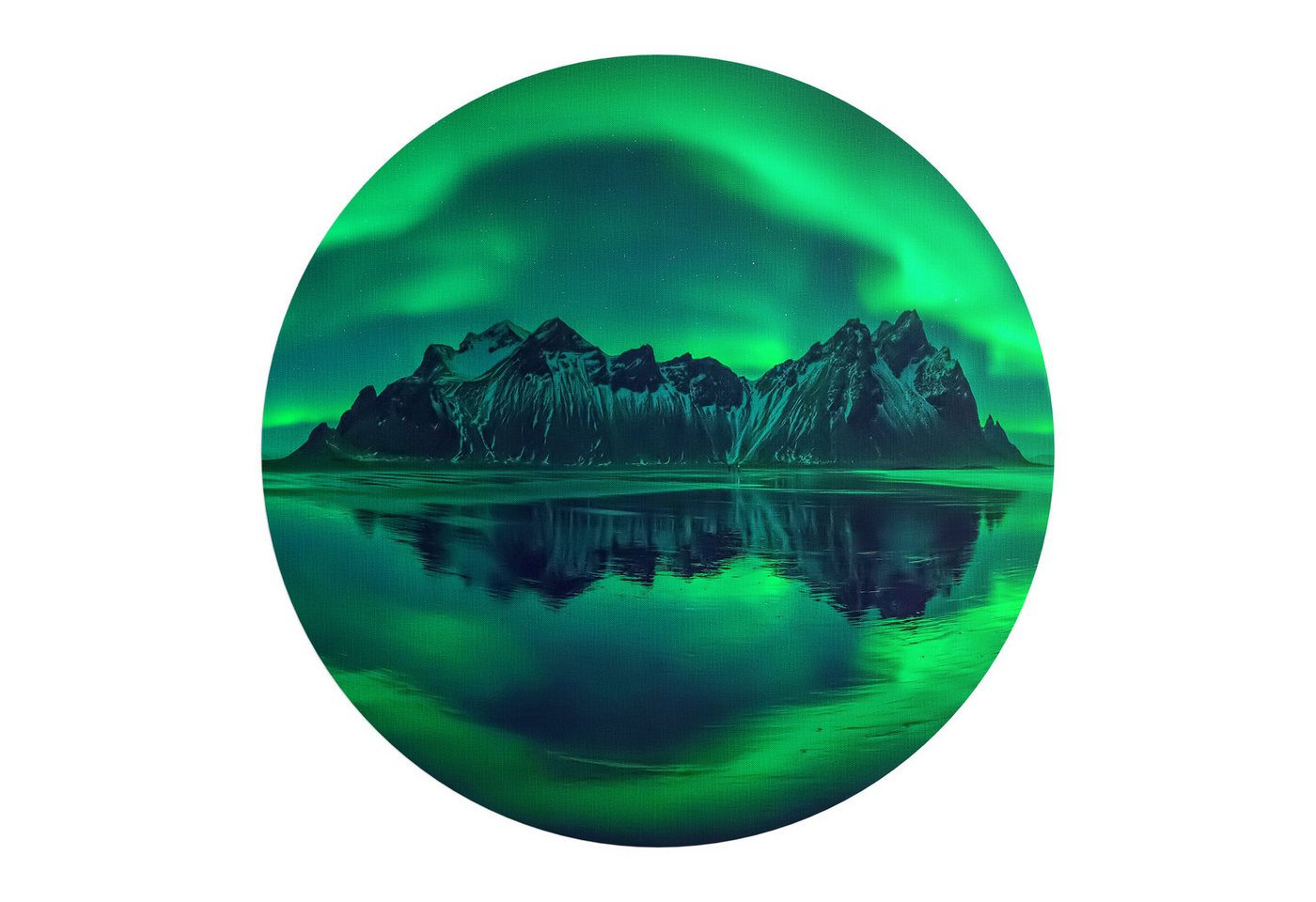 DEQORI Fototapete 'Vestrahorn im Polarlicht', Rund, matte Leinwandstruktur, bedruckt, (1 St), selbstklebend Wandtattoo Motiv Wandtapete Wand Sticker Bild Tapete von DEQORI