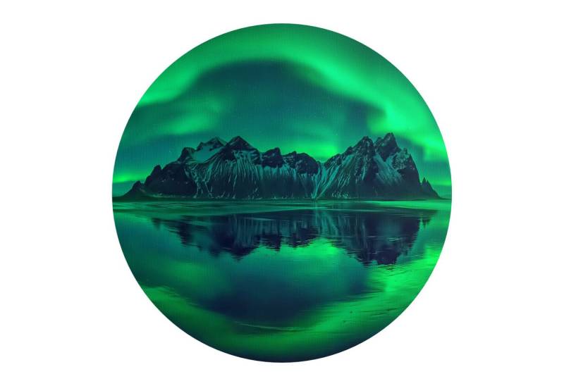 DEQORI Fototapete 'Vestrahorn im Polarlicht', Rund, matte Leinwandstruktur, bedruckt, (1 St), selbstklebend Wandtattoo Motiv Wandtapete Wand Sticker Bild Tapete von DEQORI
