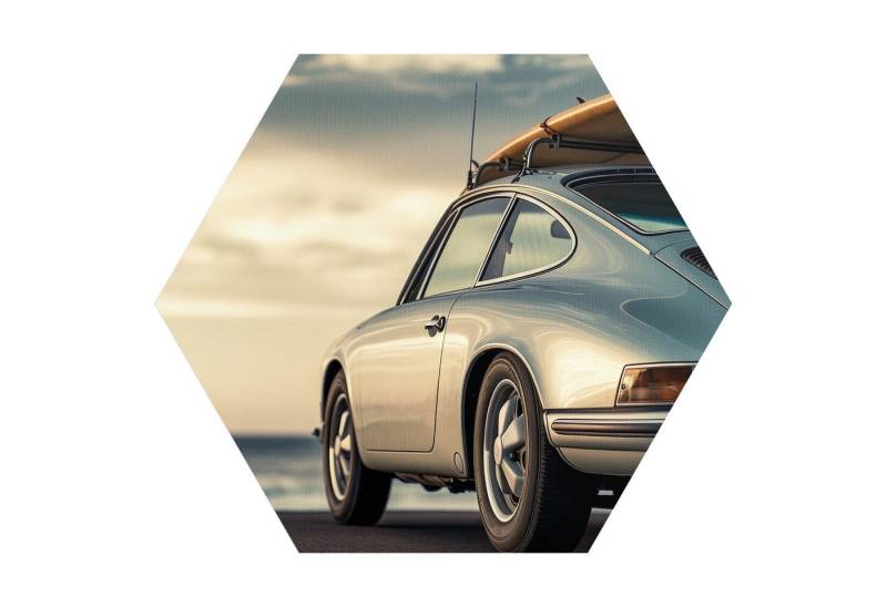 DEQORI Fototapete 'Wellenjagd im Sonnenlicht', Sechseckig, matte Leinwandstruktur, bedruckt, (1 St), selbstklebend Wandtattoo Motiv Wandtapete Wand Sticker Bild Tapete von DEQORI