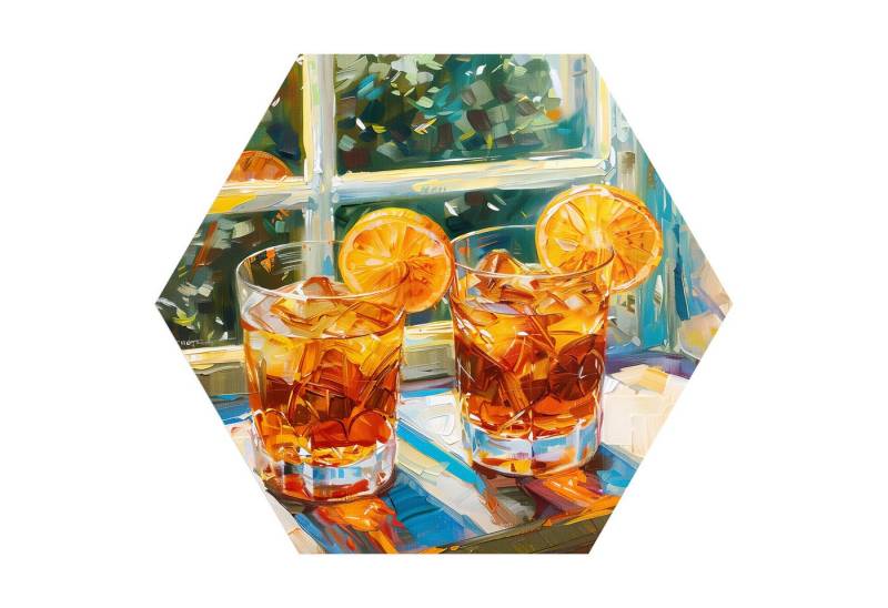 DEQORI Fototapete 'Zitruszauber am Fenster', Sechseckig, matte Leinwandstruktur, bedruckt, (1 St), selbstklebend Wandtattoo Motiv Wandtapete Wand Sticker Bild Tapete von DEQORI