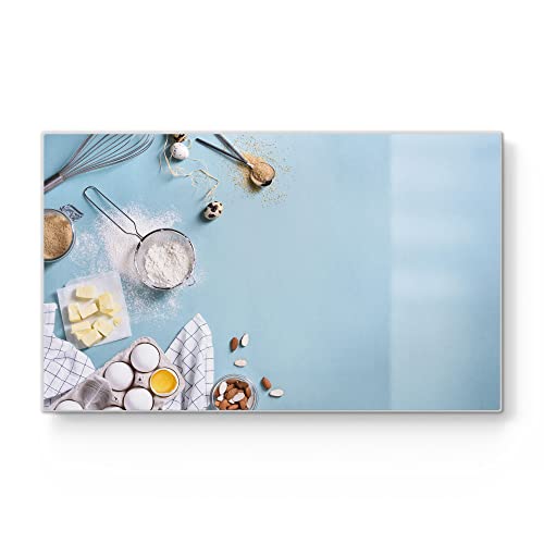 DEQORI Frühstücksbrett Glas | klein 23x14 cm | Motiv "Backzutaten Illustration" | Design Schneidebrett für Küche | Frühstücksbrettchen antibakteriell & rutschfest | Glasplatte & Servierplatte von DEQORI