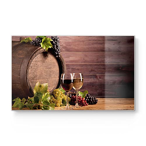 DEQORI Frühstücksbrett Glas | klein 23x14 cm | Motiv "Zwei Weingläser vor Fass" | Design Schneidebrett für Küche | Frühstücksbrettchen antibakteriell & rutschfest | Glasplatte & Servierplatte von DEQORI