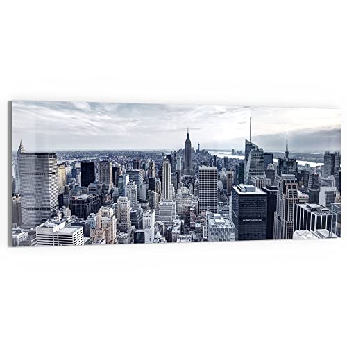 DEQORI Glasbild Acrylglas | Motiv Blaue Skyline New York | horizontal einteilig 125x50 cm | schöne Dekoration | Wandbild für Wohnzimmer, Schlafzimmer, Flur & Küche | moderne Wanddeko von DEQORI