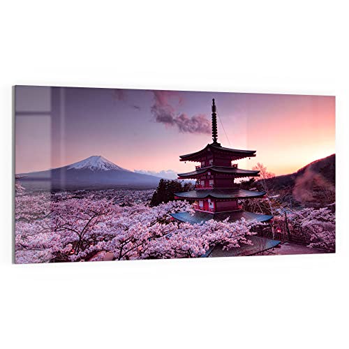 DEQORI Glasbild Acrylglas | Motiv Kirschblüten Tempel Japan | horizontal einteilig 100x50 cm | schöne Dekoration | Wandbild für Wohnzimmer, Schlafzimmer, Flur & Küche | moderne Wanddeko von DEQORI