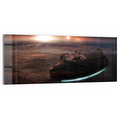 DEQORI Glasbild Acrylglas | Motiv Millennium Falcon Dunkel | horizontal einteilig 125x50 cm | schöne Dekoration | Wandbild für Wohnzimmer, Schlafzimmer, Flur & Küche | moderne Wanddeko von DEQORI