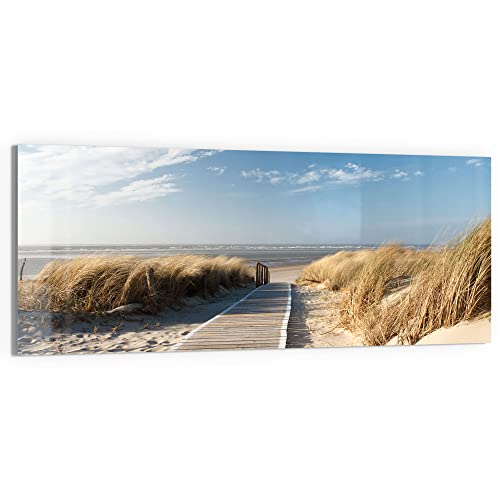 DEQORI Glasbild Acrylglas | Motiv "Strandaufgang am Meer" | horizontal einteilig 125x50 cm | schöne Dekoration | Wandbild für Wohnzimmer, Schlafzimmer, Flur & Küche | moderne Wanddeko von DEQORI