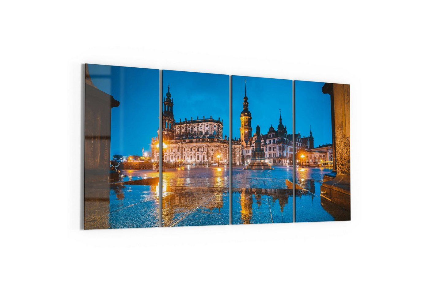 DEQORI Glasbild 'Altstadt Dresden am Abend', 'Altstadt Dresden am Abend', Glas Wandbild Bild schwebend modern von DEQORI