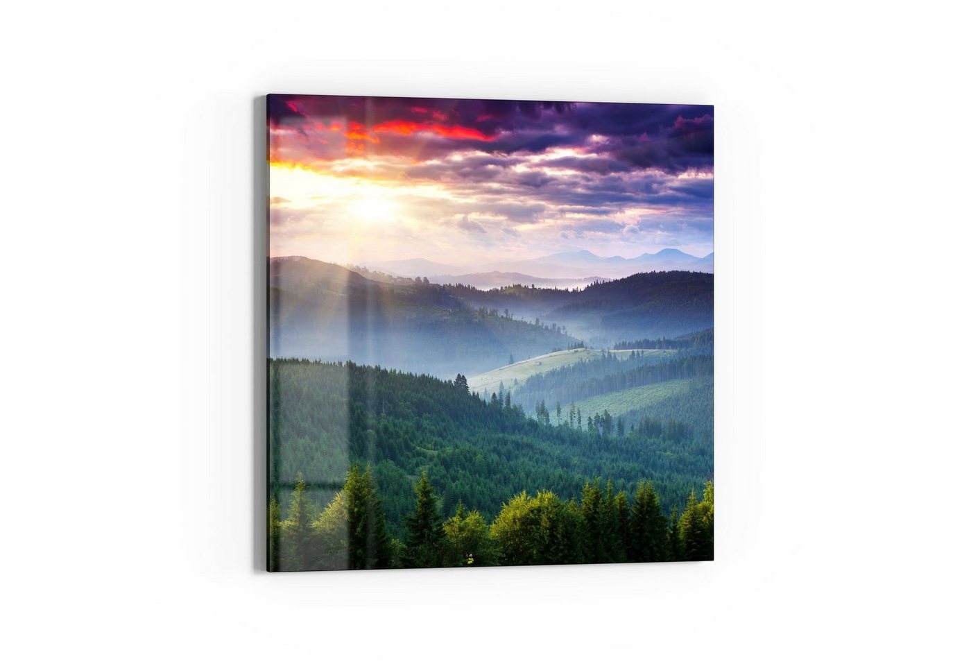 DEQORI Glasbild 'Bewaldete Hügel', 'Bewaldete Hügel', Glas Wandbild Bild schwebend modern von DEQORI