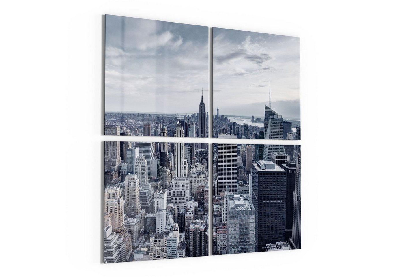 DEQORI Glasbild 'Blaue Skyline New York', 'Blaue Skyline New York', Glas Wandbild Bild schwebend modern von DEQORI