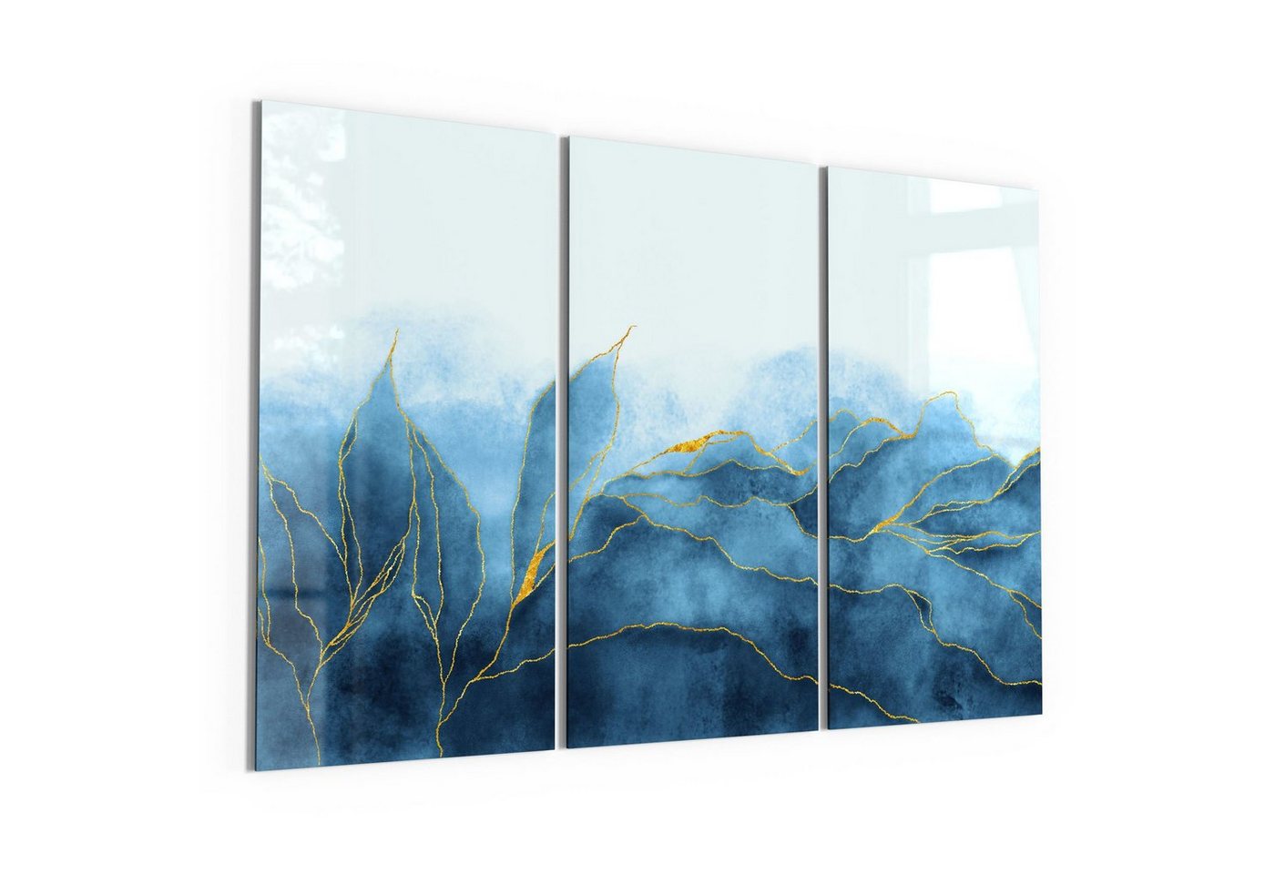 DEQORI Glasbild 'Blauer Wasserfarbverlauf', 'Blauer Wasserfarbverlauf', Glas Wandbild Bild schwebend modern von DEQORI