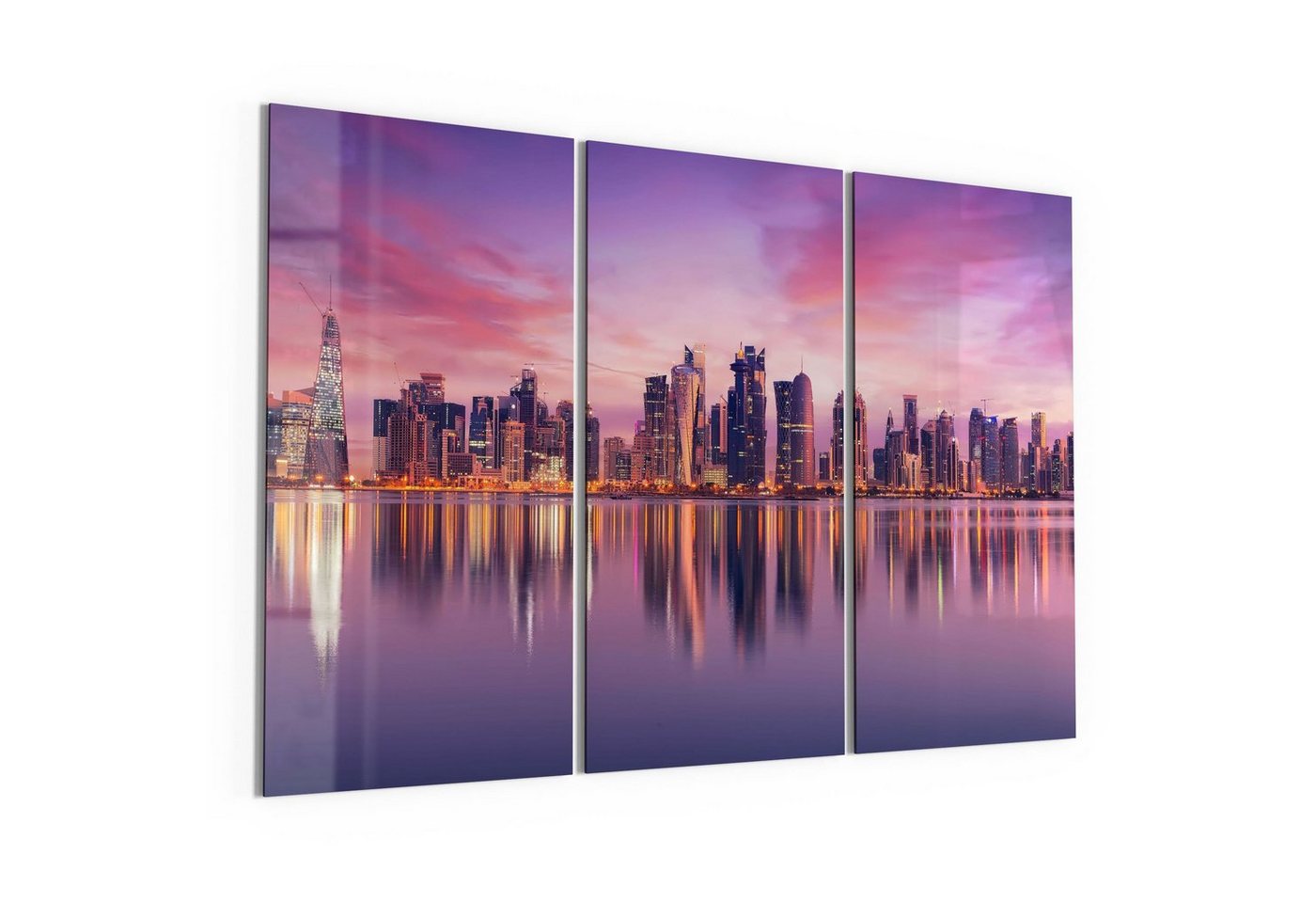 DEQORI Glasbild 'Blick auf Doha vom Wasser', 'Blick auf Doha vom Wasser', Glas Wandbild Bild schwebend modern von DEQORI