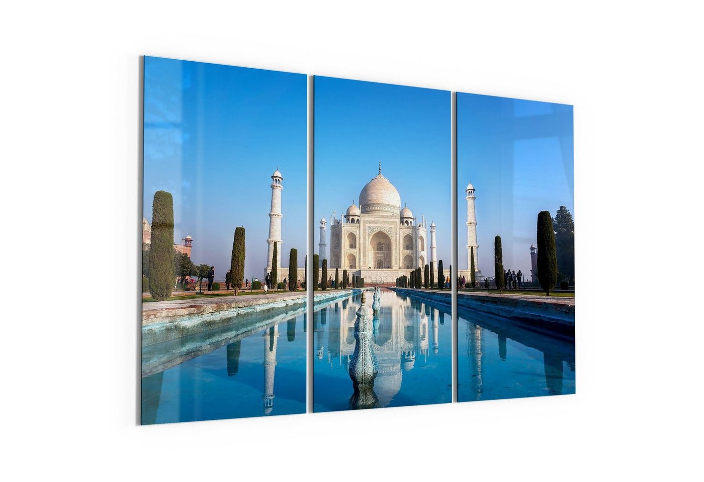 DEQORI Glasbild 'Blick auf Taj Mahal', 'Blick auf Taj Mahal', Glas Wandbild Bild schwebend modern von DEQORI