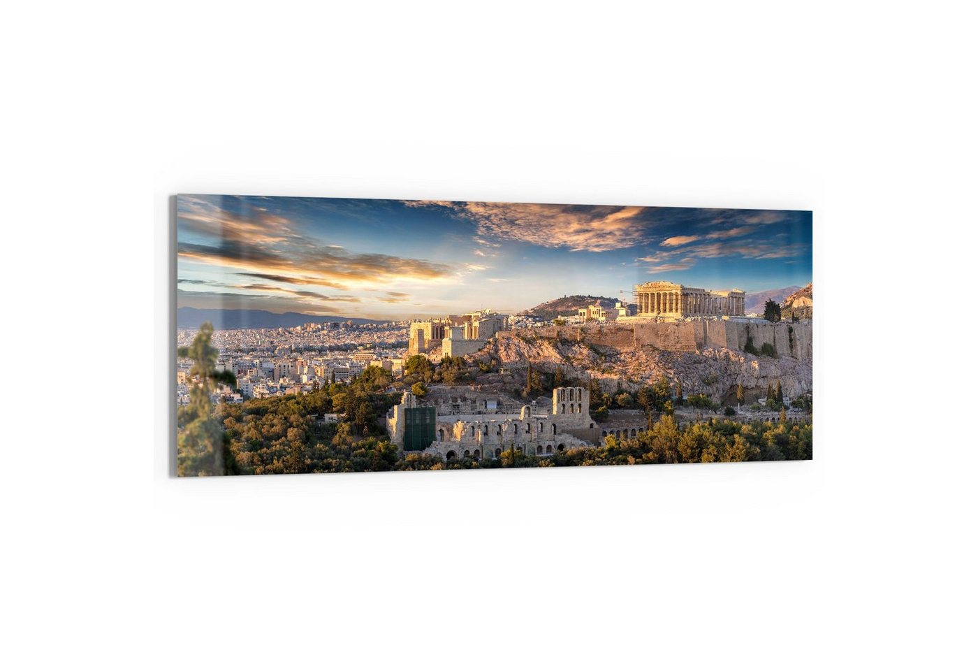 DEQORI Glasbild 'Blick auf die Akropolis', 'Blick auf die Akropolis', Glas Wandbild Bild schwebend modern von DEQORI