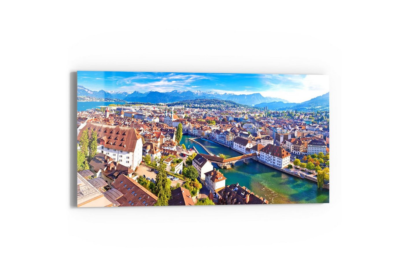 DEQORI Glasbild 'Blick über Luzern', 'Blick über Luzern', Glas Wandbild Bild schwebend modern von DEQORI