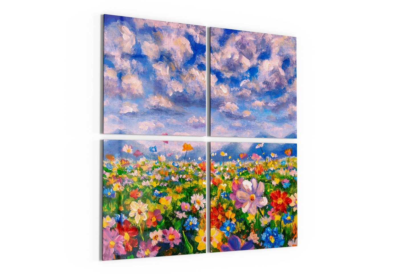 DEQORI Glasbild 'Blumenwiese und Berge', 'Blumenwiese und Berge', Glas Wandbild Bild schwebend modern von DEQORI