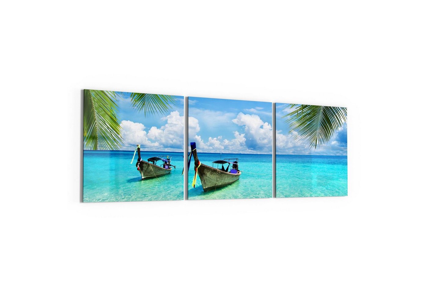 DEQORI Glasbild 'Boote im glasklaren Meer', 'Boote im glasklaren Meer', Glas Wandbild Bild schwebend modern von DEQORI