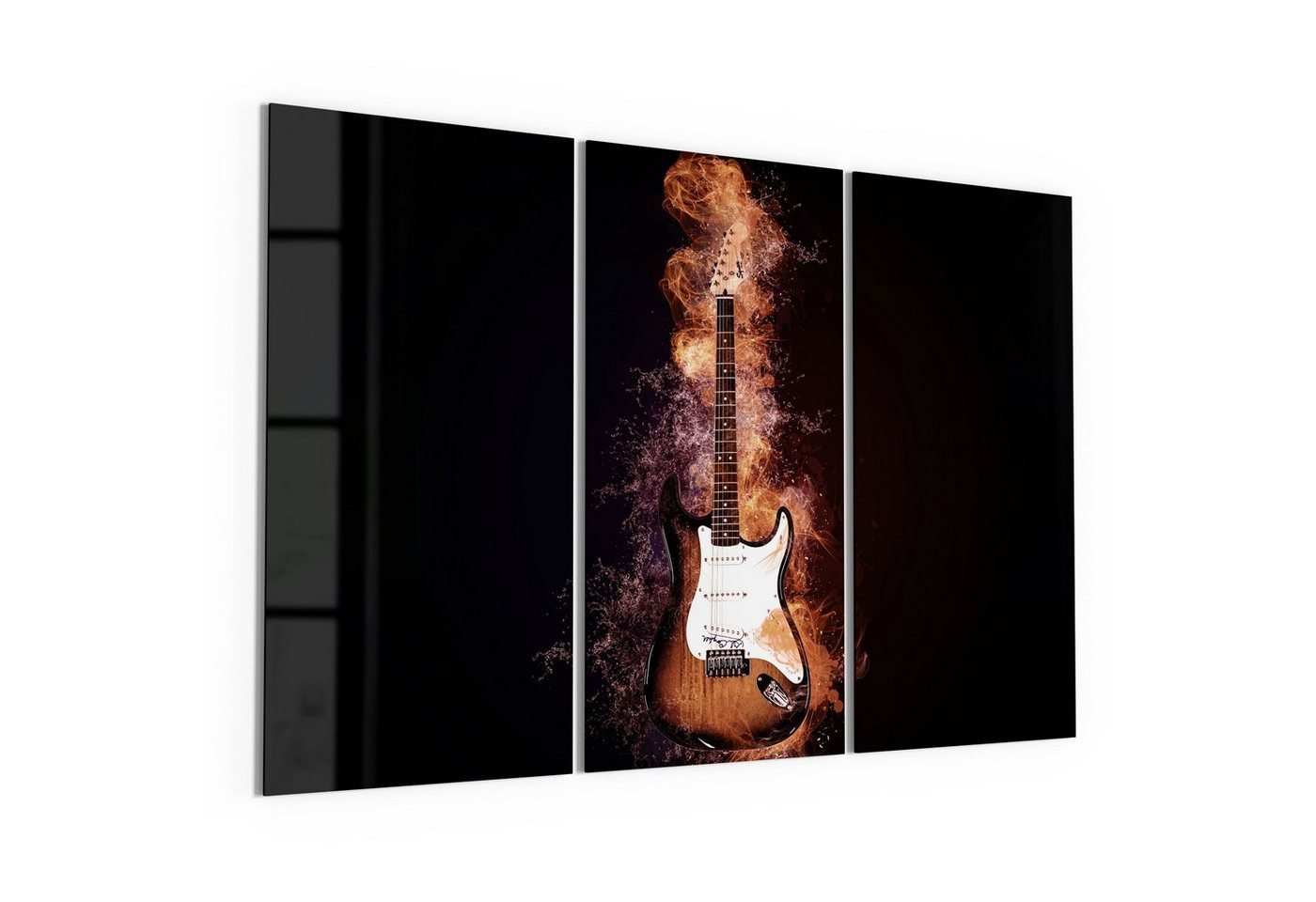 DEQORI Glasbild 'Brennende E-Gitarre', 'Brennende E-Gitarre', Glas Wandbild Bild schwebend modern von DEQORI