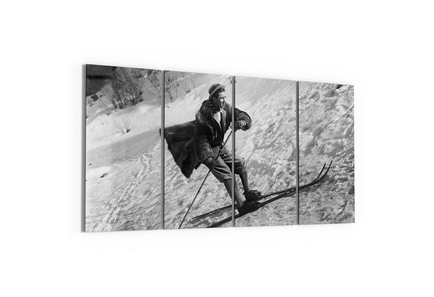 DEQORI Glasbild 'Casanova auf Skiern', 'Casanova auf Skiern', Glas Wandbild Bild schwebend modern von DEQORI