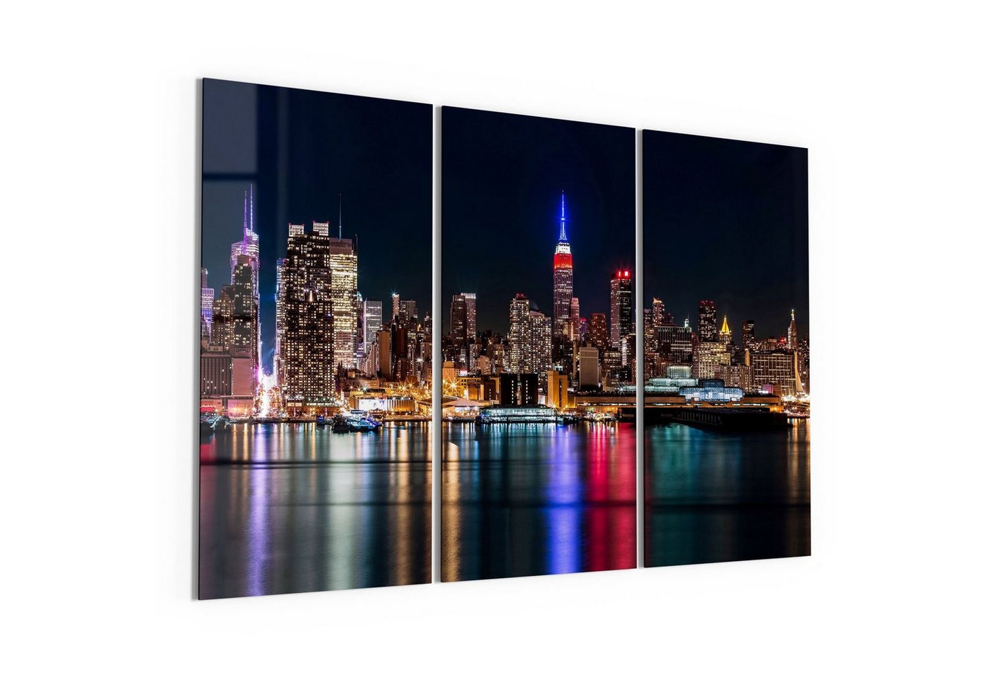 DEQORI Glasbild 'Chicago bei Nacht', 'Chicago bei Nacht', Glas Wandbild Bild schwebend modern von DEQORI