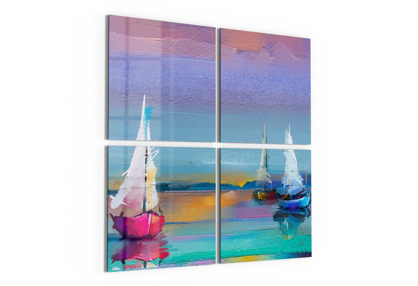 DEQORI Glasbild 'Drei bunte Segelboote', 'Drei bunte Segelboote', Glas Wandbild Bild schwebend modern von DEQORI