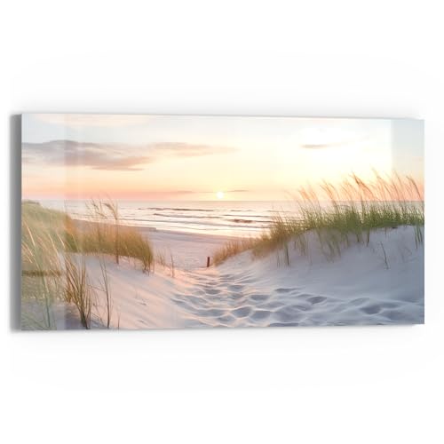 DEQORI Glasbild Echtglas | Motiv Abendruhe am Strand | horizontal einteilig 60x30 cm | schöne Dekoration | Wandbild für Wohnzimmer, Schlafzimmer, Flur & Küche | moderne Wanddeko von DEQORI