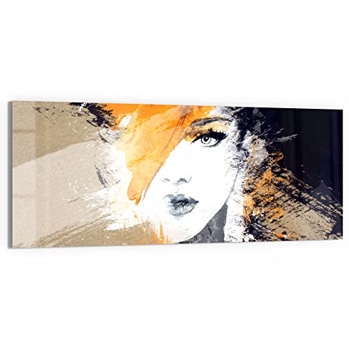 DEQORI Glasbild Echtglas | Motiv Abstraktes Gesicht | horizontal einteilig 125x50 cm | schöne Dekoration | Wandbild für Wohnzimmer, Schlafzimmer, Flur & Küche | moderne Wanddeko von DEQORI