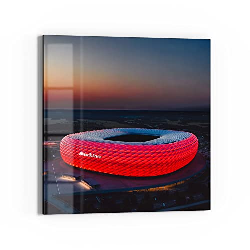 DEQORI Glasbild Echtglas | Motiv "Allianz Arena, München" | quadratisch einteilig 30x30 cm | schöne Dekoration | Wandbild für Wohnzimmer, Schlafzimmer, Flur & Küche | moderne Wanddeko von DEQORI