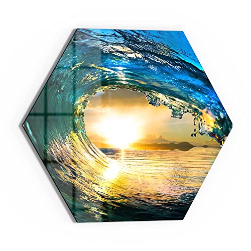 DEQORI Glasbild Echtglas | Motiv "Blick durch Welle" | sechseckig einteilig 40x34,5 cm | schöne Dekoration | Wandbild für Wohnzimmer, Schlafzimmer, Flur & Küche | moderne Wanddeko von DEQORI