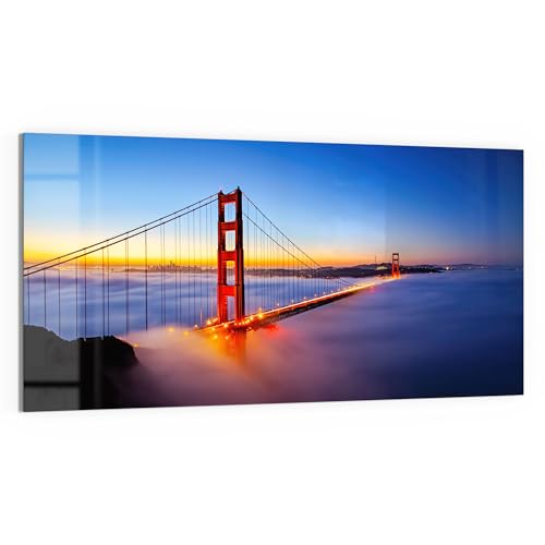 DEQORI Glasbild Echtglas | Motiv Brücke im Nebelmorgen | horizontal einteilig 100x50 cm | schöne Dekoration | Wandbild für Wohnzimmer, Schlafzimmer, Flur & Küche | moderne Wanddeko von DEQORI