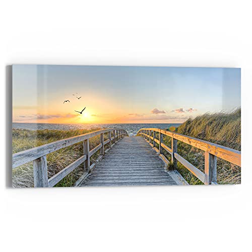 DEQORI Glasbild Echtglas | Motiv "Dünenweg zum Meer" | horizontal einteilig 60x30 cm | schöne Dekoration | Wandbild für Wohnzimmer, Schlafzimmer, Flur & Küche | moderne Wanddeko von DEQORI