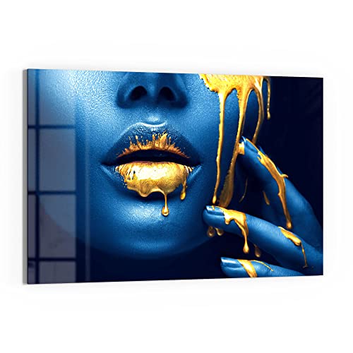 DEQORI Glasbild Echtglas | Motiv Flüssiges Gold auf Haut | horizontal einteilig 90x60 cm | schöne Dekoration | Wandbild für Wohnzimmer, Schlafzimmer, Flur & Küche | moderne Wanddeko von DEQORI
