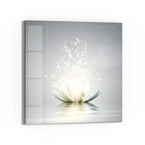 DEQORI Glasbild Echtglas | Motiv "Funkelnde Lotusblüte" | quadratisch einteilig 30x30 cm | schöne Dekoration | Wandbild für Wohnzimmer, Schlafzimmer, Flur & Küche | moderne Wanddeko von DEQORI