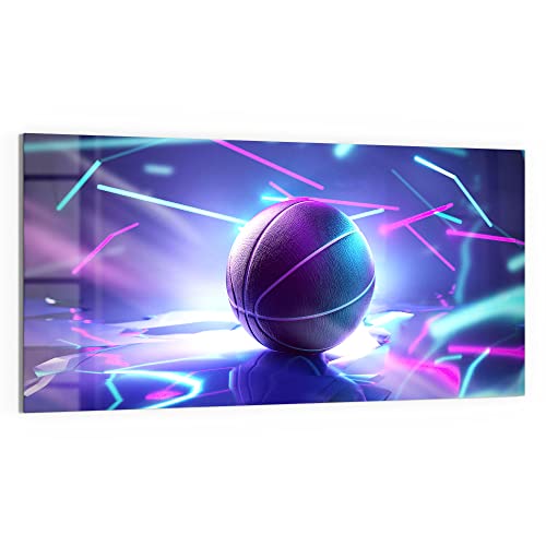 DEQORI Glasbild Echtglas | Motiv "Inszenierter Basketball" | horizontal einteilig 100x50 cm | schöne Dekoration | Wandbild für Wohnzimmer, Schlafzimmer, Flur & Küche | moderne Wanddeko von DEQORI