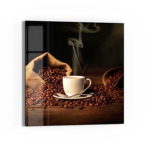 DEQORI Glasbild Echtglas | Motiv Kaffeetasse mit Bohnen | quadratisch einteilig 30x30 cm | schöne Dekoration | Wandbild für Wohnzimmer, Schlafzimmer, Flur & Küche | moderne Wanddeko von DEQORI