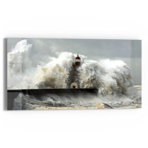 DEQORI Glasbild Echtglas | Motiv "Leuchtturm bei Sturmflut" | horizontal einteilig 60x30 cm | schöne Dekoration | Wandbild für Wohnzimmer, Schlafzimmer, Flur & Küche | moderne Wanddeko von DEQORI