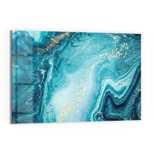 DEQORI Glasbild Echtglas | Motiv Meer aus Marmor | horizontal einteilig 90x60 cm | schöne Dekoration | Wandbild für Wohnzimmer, Schlafzimmer, Flur & Küche | moderne Wanddeko von DEQORI