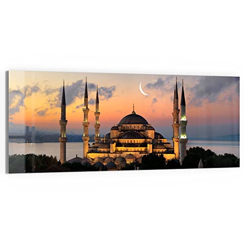 DEQORI Glasbild Echtglas | Motiv Mondsichel über Moschee | horizontal einteilig 150x60 cm | schöne Dekoration | Wandbild für Wohnzimmer, Schlafzimmer, Flur & Küche | moderne Wanddeko von DEQORI