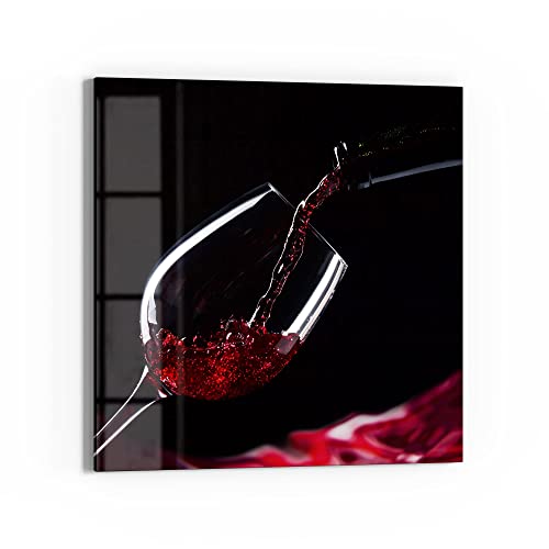 DEQORI Glasbild Echtglas | Motiv Rotwein ins Glas gegossen | quadratisch einteilig 50x50 cm | schöne Dekoration | Wandbild für Wohnzimmer, Schlafzimmer, Flur & Küche | moderne Wanddeko von DEQORI