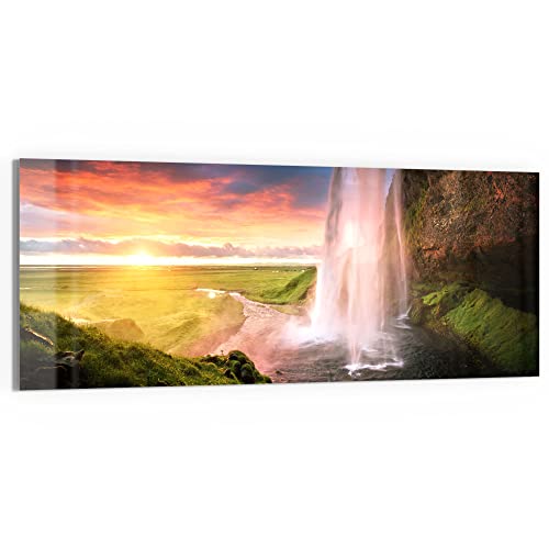 DEQORI Glasbild Echtglas | Motiv "Seljalandsfoss Wasserfall" | horizontal einteilig 150x60 cm | schöne Dekoration | Wandbild für Wohnzimmer, Schlafzimmer, Flur & Küche | moderne Wanddeko von DEQORI