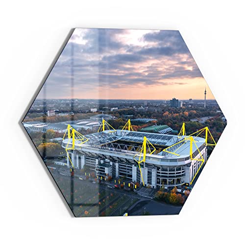 DEQORI Glasbild Echtglas | Motiv "Signal Iduna, Dortmund" | sechseckig einteilig 40x34,5 cm | schöne Dekoration | Wandbild für Wohnzimmer, Schlafzimmer, Flur & Küche | moderne Wanddeko von DEQORI