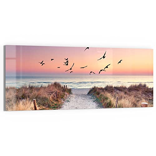 DEQORI Glasbild Echtglas | Motiv "Strandaufgang zur Ostsee" | horizontal einteilig 150x60 cm | schöne Dekoration | Wandbild für Wohnzimmer, Schlafzimmer, Flur & Küche | moderne Wanddeko von DEQORI