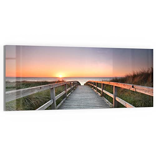 DEQORI Glasbild Echtglas | Motiv "Strandpfad in Abendsonne" | horizontal einteilig 150x60 cm | schöne Dekoration | Wandbild für Wohnzimmer, Schlafzimmer, Flur & Küche | moderne Wanddeko von DEQORI