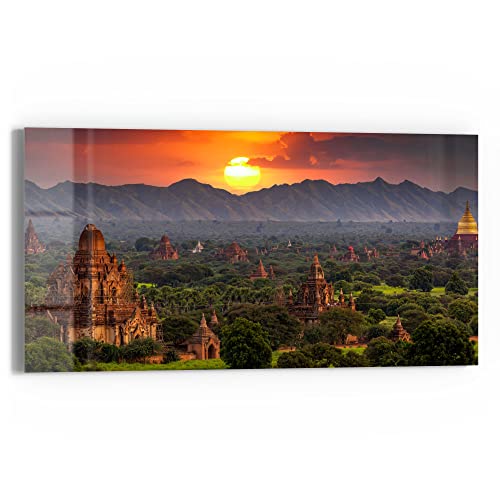 DEQORI Glasbild Echtglas | Motiv Tempel in Bagan | horizontal einteilig 60x30 cm | schöne Dekoration | Wandbild für Wohnzimmer, Schlafzimmer, Flur & Küche | moderne Wanddeko von DEQORI