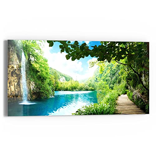 DEQORI Glasbild Echtglas | Motiv "Wasserfall im grünen Wald" | horizontal einteilig 60x30 cm | schöne Dekoration | Wandbild für Wohnzimmer, Schlafzimmer, Flur & Küche | moderne Wanddeko von DEQORI