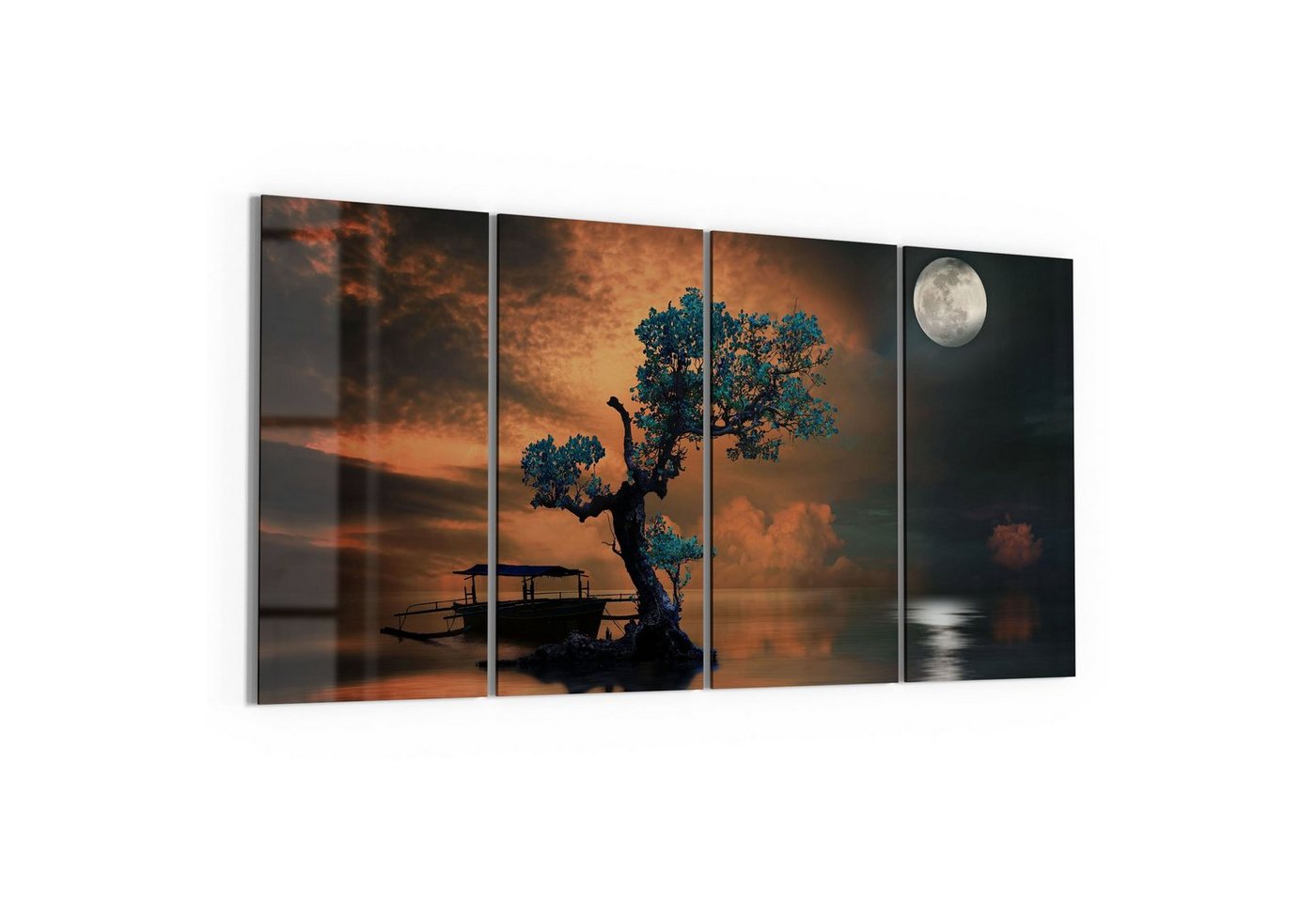 DEQORI Glasbild 'Einsamer Baum und Mond', 'Einsamer Baum und Mond', Glas Wandbild Bild schwebend modern von DEQORI