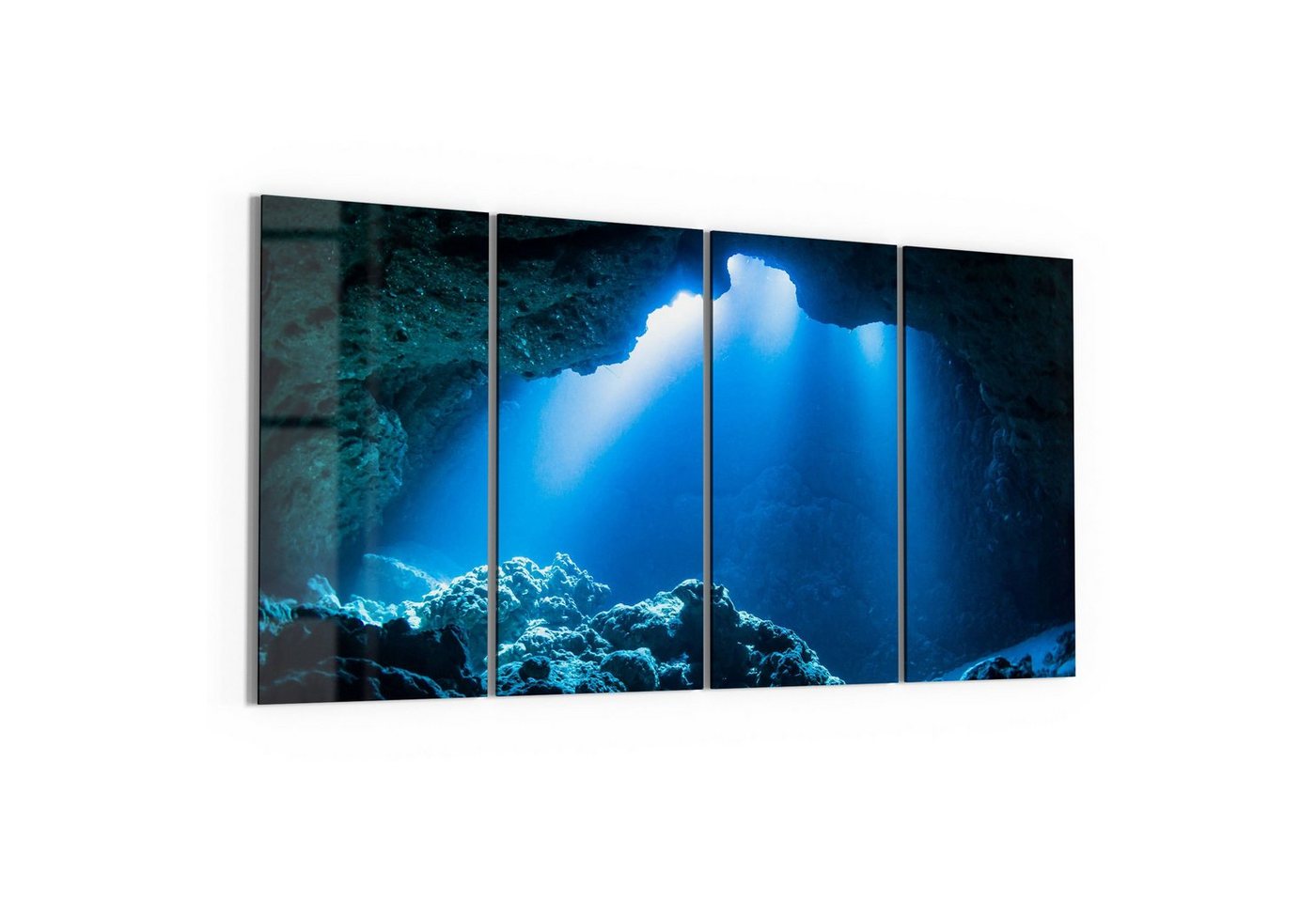 DEQORI Glasbild 'Felsige Unterwasserhöhle', 'Felsige Unterwasserhöhle', Glas Wandbild Bild schwebend modern von DEQORI