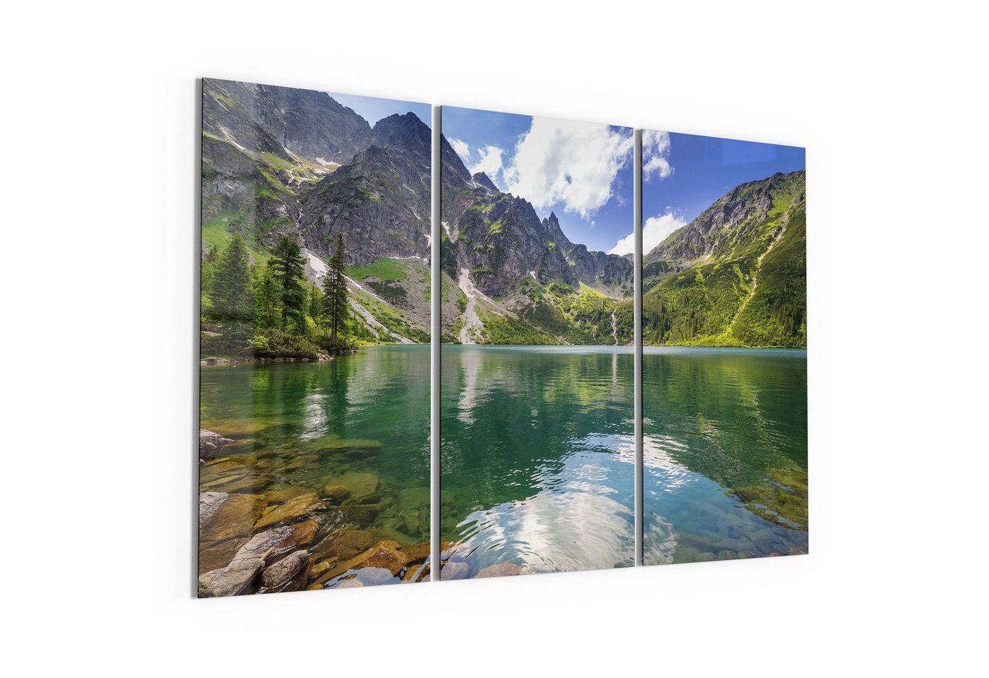 DEQORI Glasbild 'Glasklarer Bergsee', 'Glasklarer Bergsee', Glas Wandbild Bild schwebend modern von DEQORI