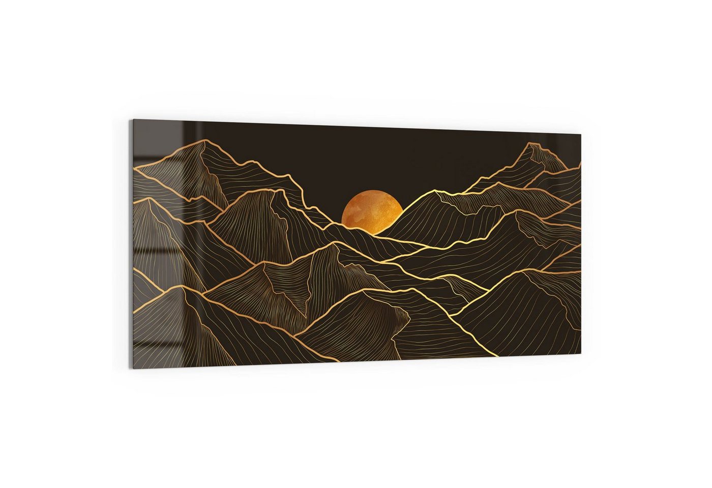 DEQORI Glasbild 'Goldenes Linien Gebirge', 'Goldenes Linien Gebirge', Glas Wandbild Bild schwebend modern von DEQORI