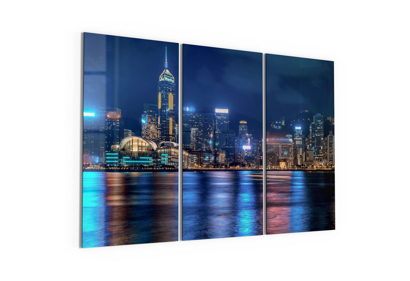 DEQORI Glasbild 'Hongkongs Skyline nachts', 'Hongkongs Skyline nachts', Glas Wandbild Bild schwebend modern von DEQORI